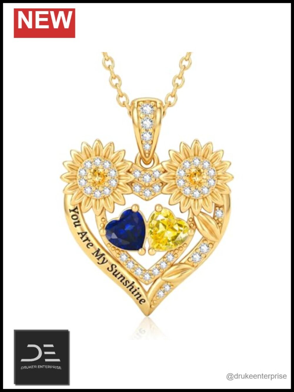 Sunflower Double Birthstone Heart Pendant Necklace 14K Gold Plated